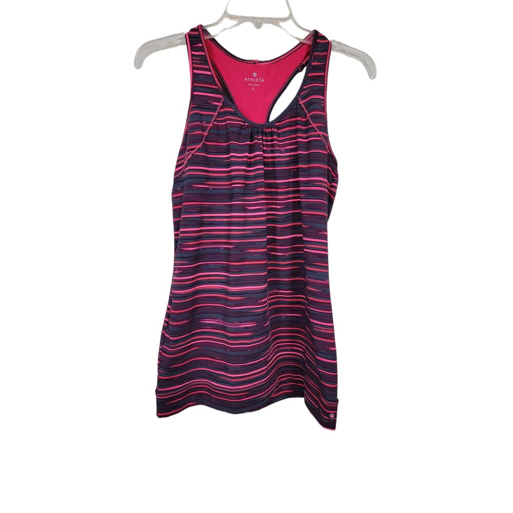 Athleta Tank Size Large Racerback Shelf Bra Black and Pink Missing drawstring